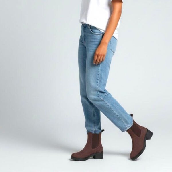 Kahve Lüx Süet İki Yandan Lastikli Kalın Topuklu Yuvarlak Burunlu Kadın Chelsea Bot