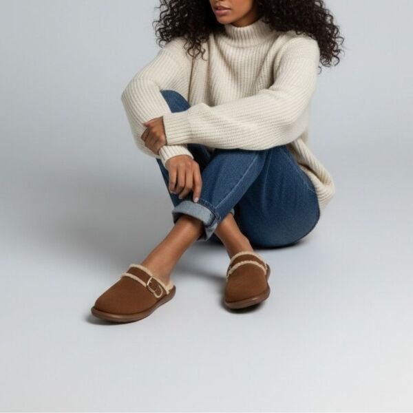 Taba Süet Tokalı İçi Peluş Astarlı Kadın Sabo Terlik