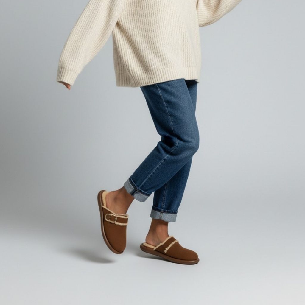 Taba Süet Tokalı İçi Peluş Astarlı Kadın Sabo Terlik