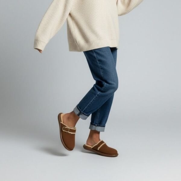 Taba Süet Tokalı İçi Peluş Astarlı Kadın Sabo Terlik