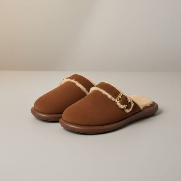 Taba Süet Tokalı İçi Peluş Astarlı Kadın Sabo Terlik