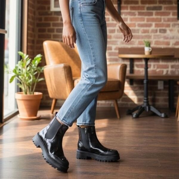 Siyah Hakiki Deri Rugan Garni Detylı Kadın Bot