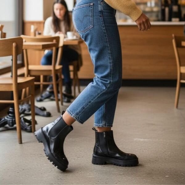 Siyah Hakiki Deri Rugan Garni Detylı Kadın Bot