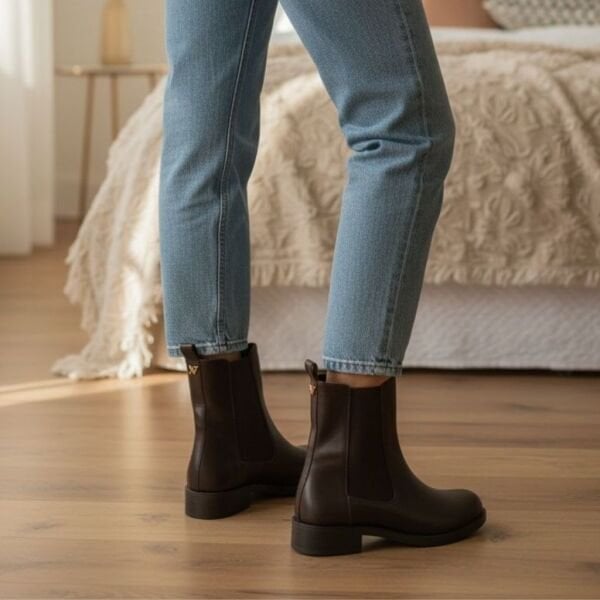 Kahve Deri İki Yandan Lastikli Kadın Chelsea Bot