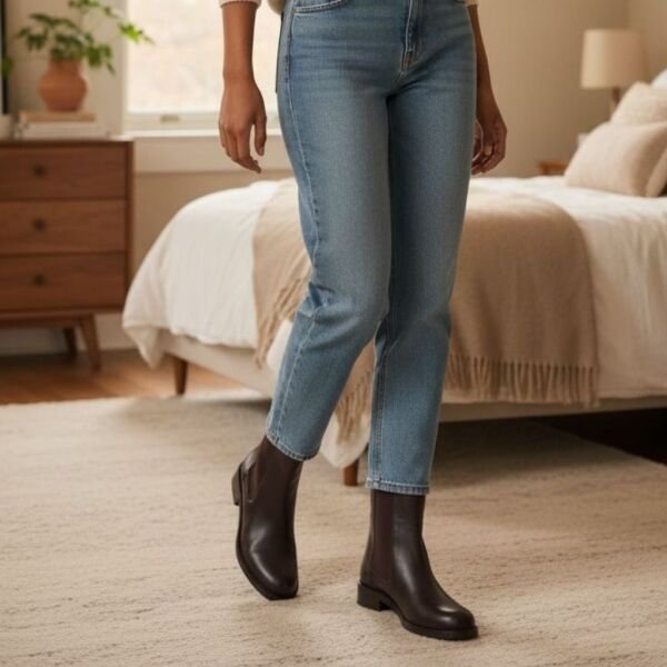 Kahve Deri İki Yandan Lastikli Kadın Chelsea Bot