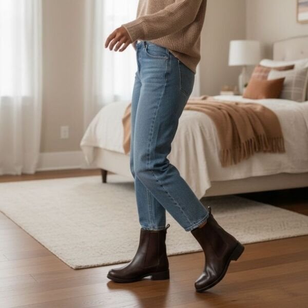 Kahve Deri İki Yandan Lastikli Kadın Chelsea Bot