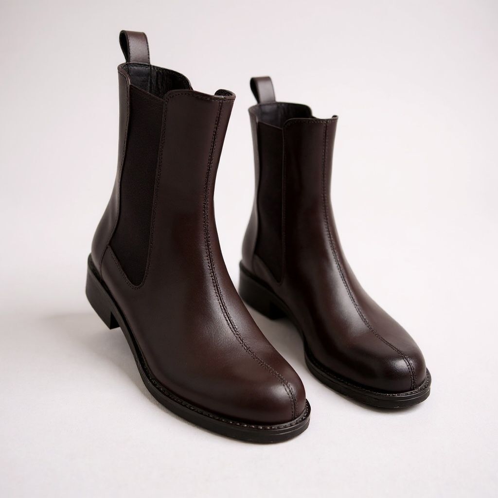 Kahve Deri İki Yandan Lastikli Kadın Chelsea Bot