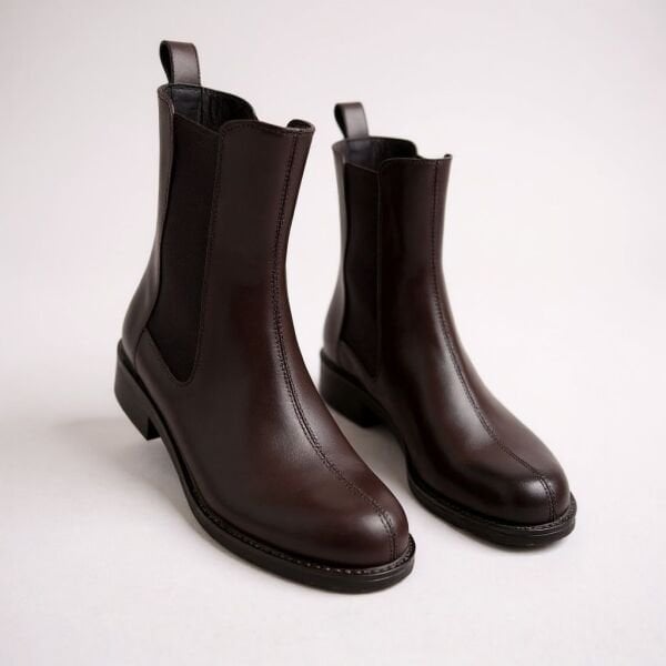 Kahve Deri İki Yandan Lastikli Kadın Chelsea Bot