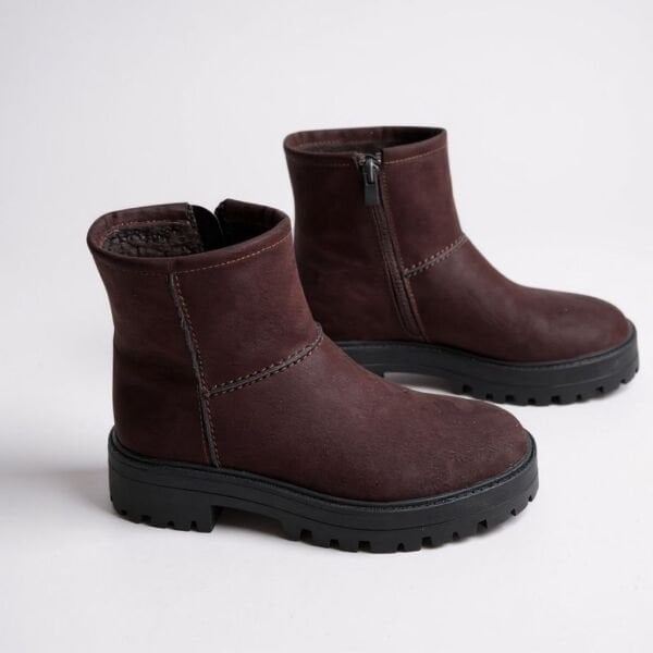 Kahve Süet Hakiki Deri İçi Peluş Astarlı Kadın Bot