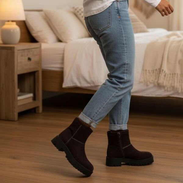 Kahve Süet Hakiki Deri İçi Peluş Astarlı Kadın Bot