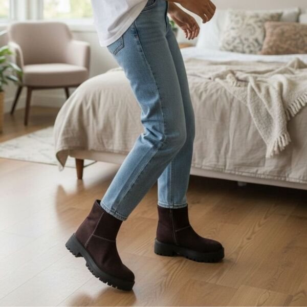 Kahve Süet Hakiki Deri İçi Peluş Astarlı Kadın Bot