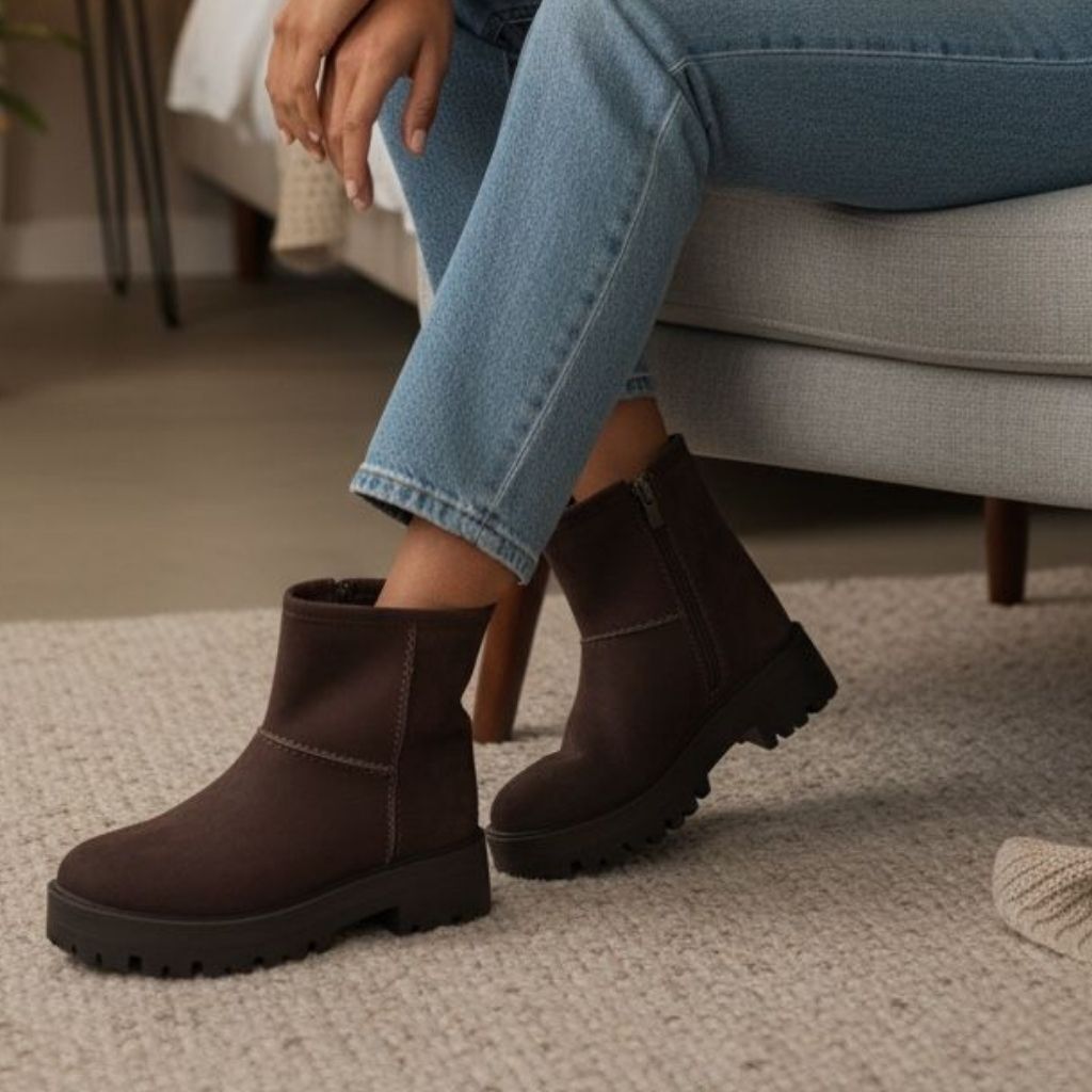 Kahve Süet Hakiki Deri İçi Peluş Astarlı Kadın Bot