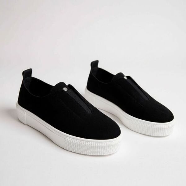 Siyah Süet Hakiki Deri Lastikli Kadın Günlük Sneaketr