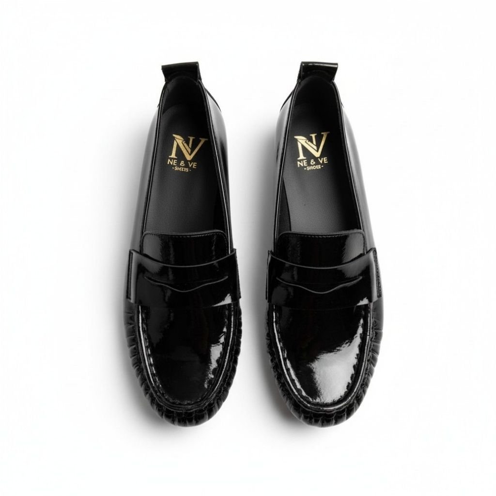 Siyah Rugan Deri Astarsız Esnek Kadın Günlük Şık ve Rahat Loafer