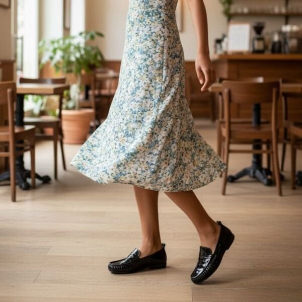 Siyah Rugan Deri Astarsız Esnek Kadın Günlük Şık ve Rahat Loafer