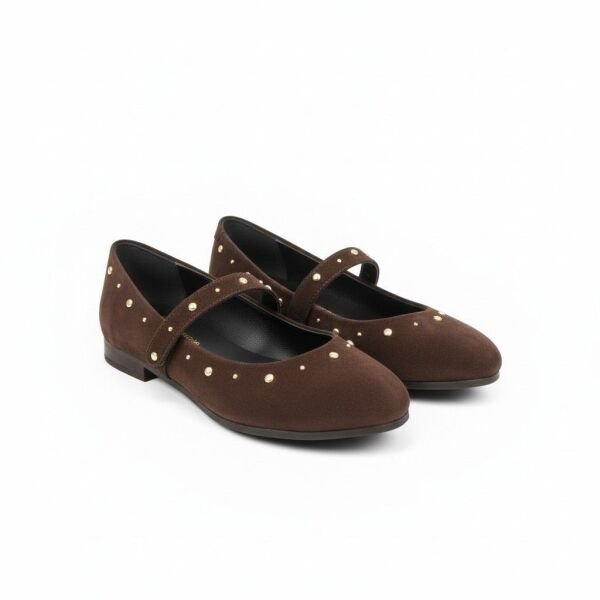 Kahve Süet Pim Detaylı Yuvarlak Burunlu Kadın Günlük Babet