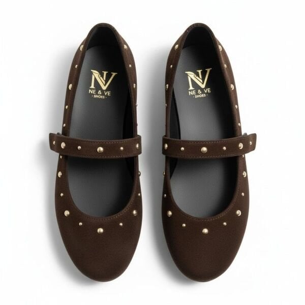 Kahve Süet Pim Detaylı Yuvarlak Burunlu Kadın Günlük Babet