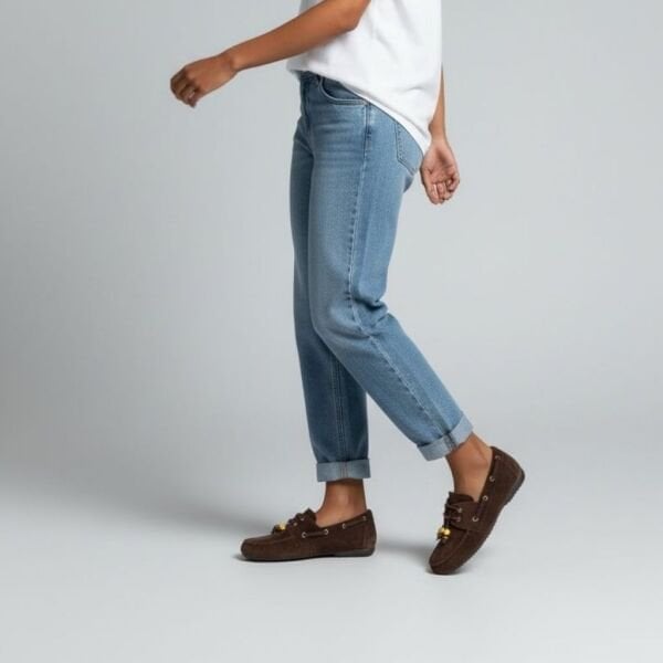 Kahve Süet Hakiki Deri Boncuklu Makosen Kadın Kolej Loafer