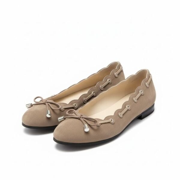 Vizon Süet Biye Detaylı Kapsüllü Kadın Yuvarlak Burunlu Günlük Babet