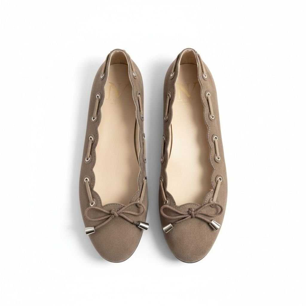 Vizon Süet Biye Detaylı Kapsüllü Kadın Yuvarlak Burunlu Günlük Babet