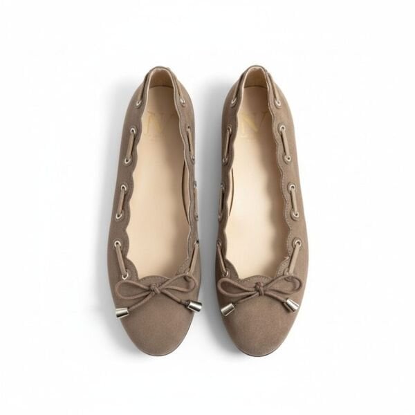 Vizon Süet Biye Detaylı Kapsüllü Kadın Yuvarlak Burunlu Günlük Babet