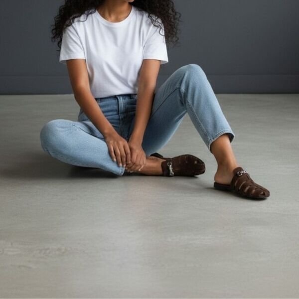 Kahve Süet Aksesuar Detaylı Kadın Kare Burun Sabo Terlik