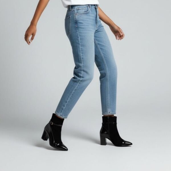 Siyah Süet Hakiki Deri Rugan Garnili Kadın Sivri Burun Kalın Topuklu Bot