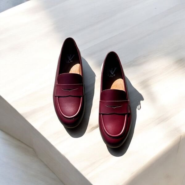 Bordo Deri Kadın Loafer