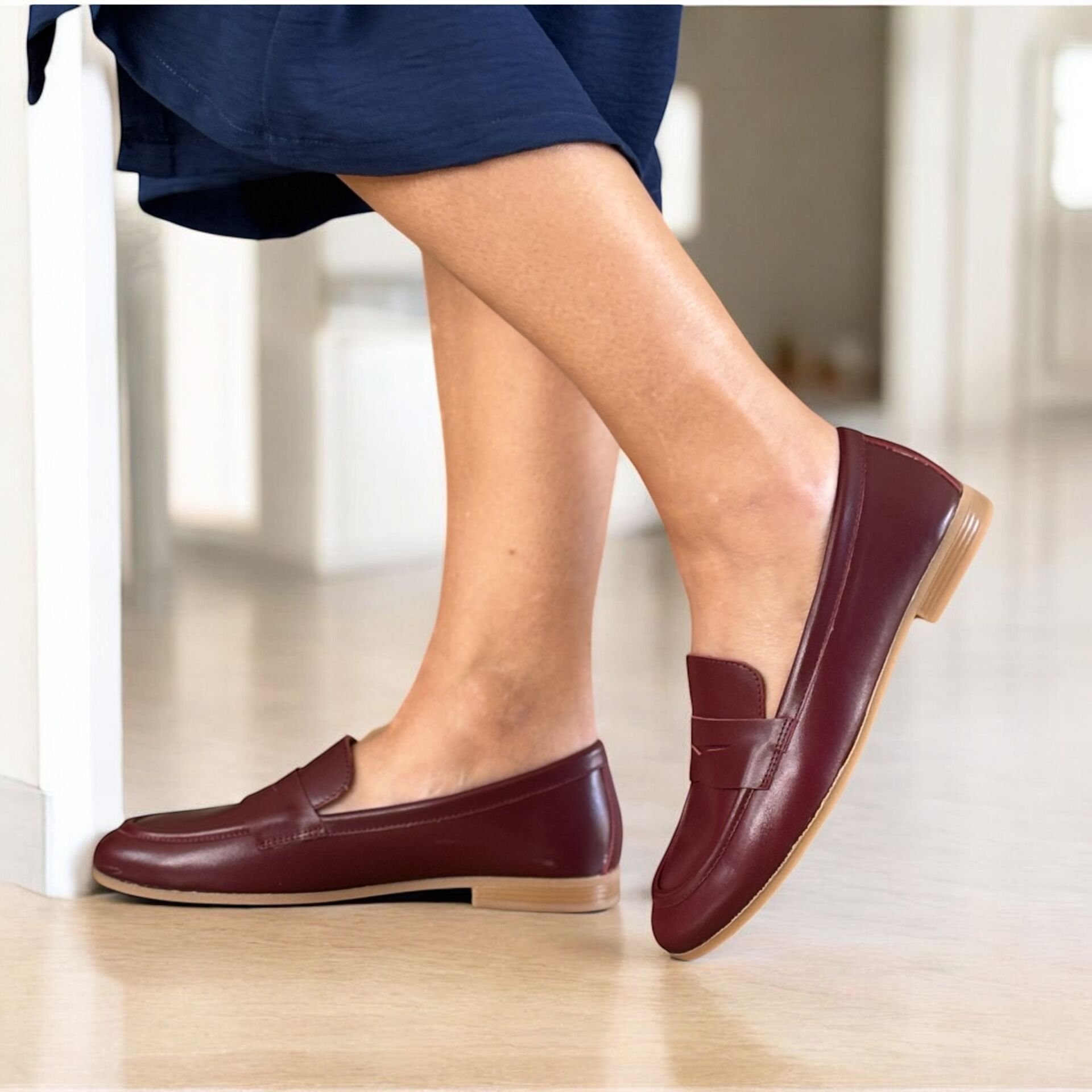 Bordo Deri Kadın Loafer