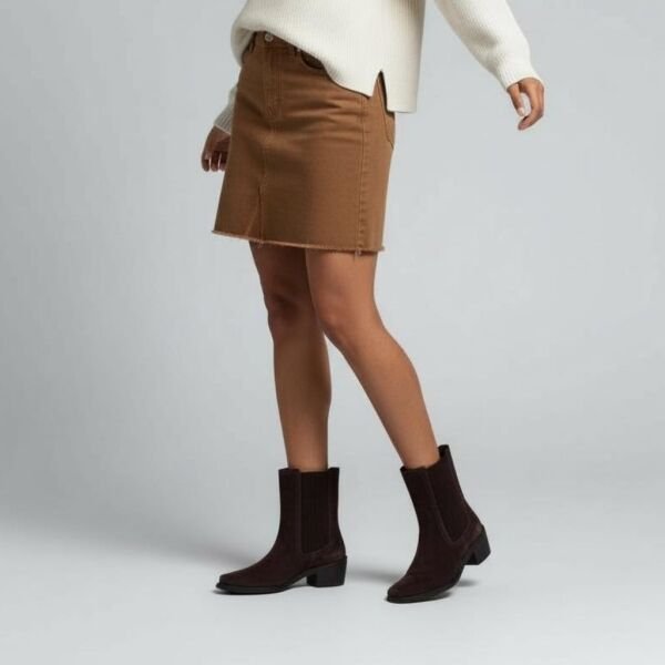 Kahve Süet Hakiki Deri İki Yandan Lastikli Kadın Western Bot