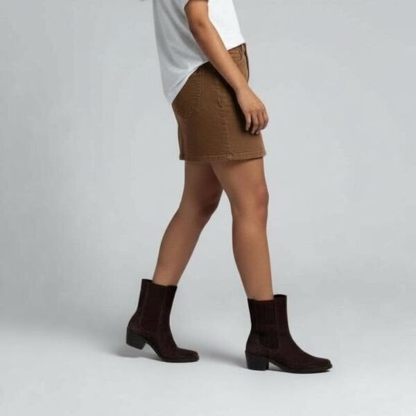 Kahve Süet Hakiki Deri İki Yandan Lastikli Kadın Western Bot