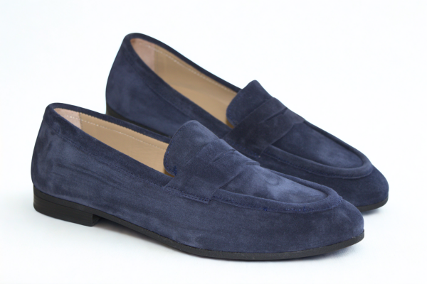 Lacivert Süet Hakiki Deri Kadın Loafer Ayakabı