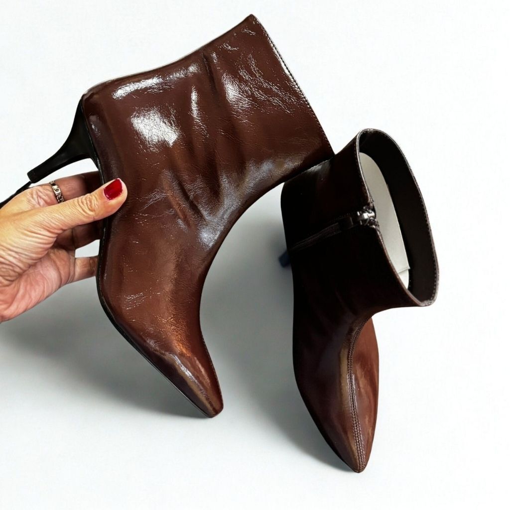 Acı Kahve Kırışık Rugan Sivri Burun Kadın Klasik Bot