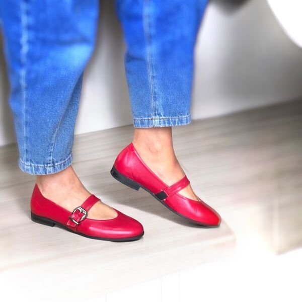 Kırmızı Hakiki Deri Babet