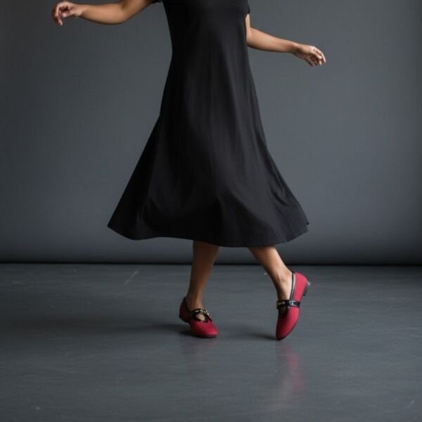 Bordo File Dokuma Tek Bantlı Yuvarlak Burun Kadın Şık ve Rahat Babet