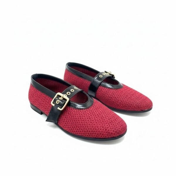 Bordo File Dokuma Tek Bantlı Yuvarlak Burun Kadın Şık ve Rahat Babet