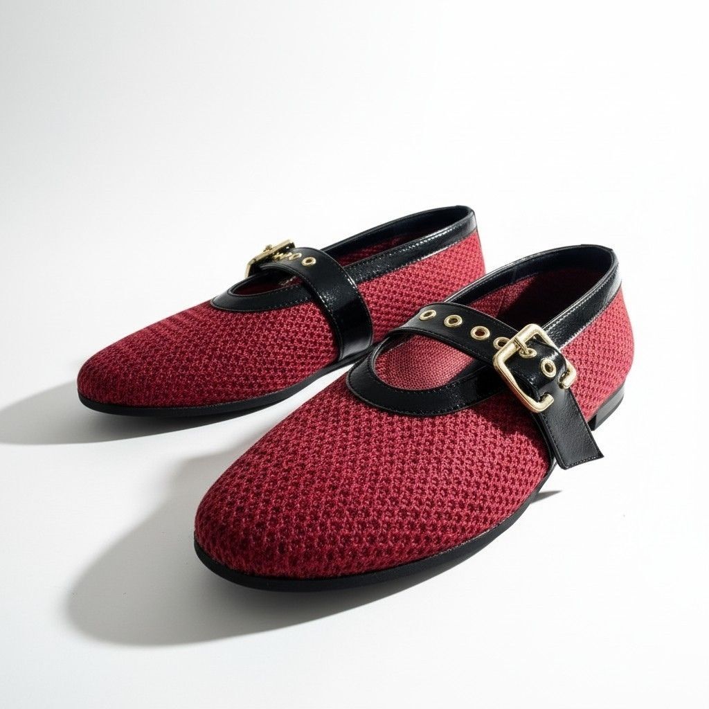 Bordo File Dokuma Tek Bantlı Yuvarlak Burun Kadın Şık ve Rahat Babet