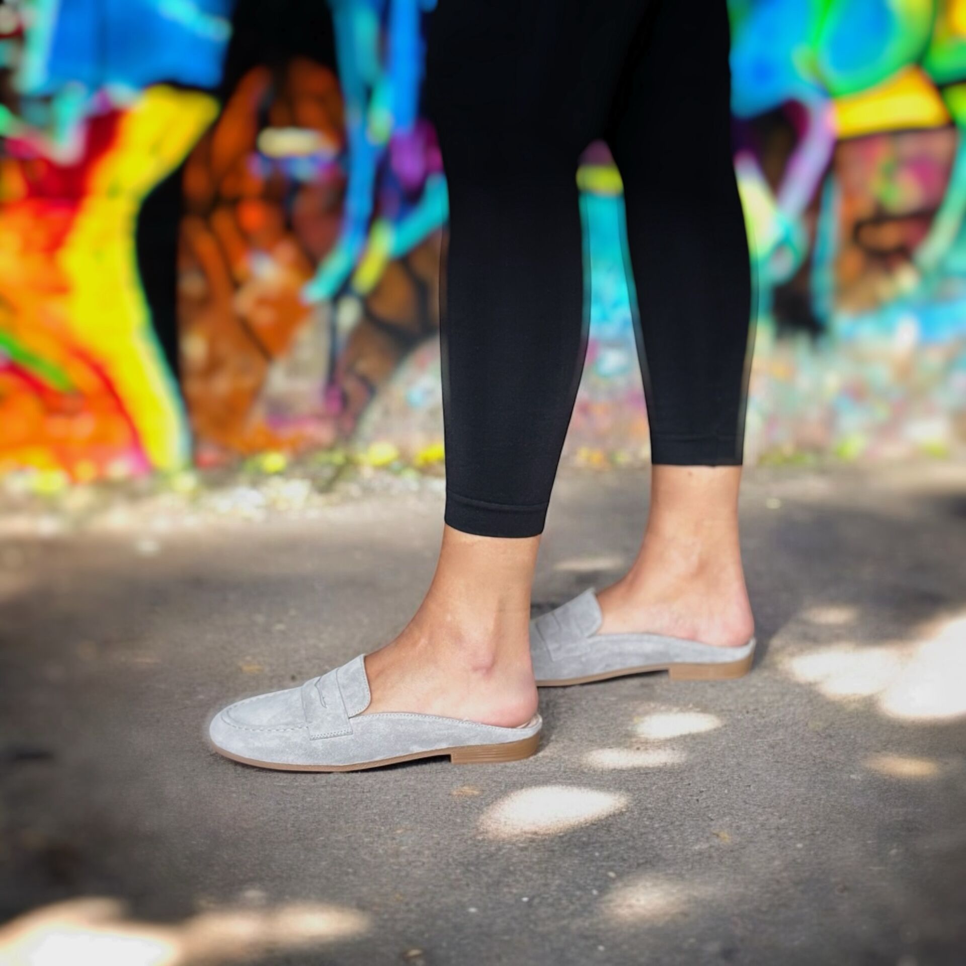 Gri Süet Hakiki Deri Kadın Düz Terlik