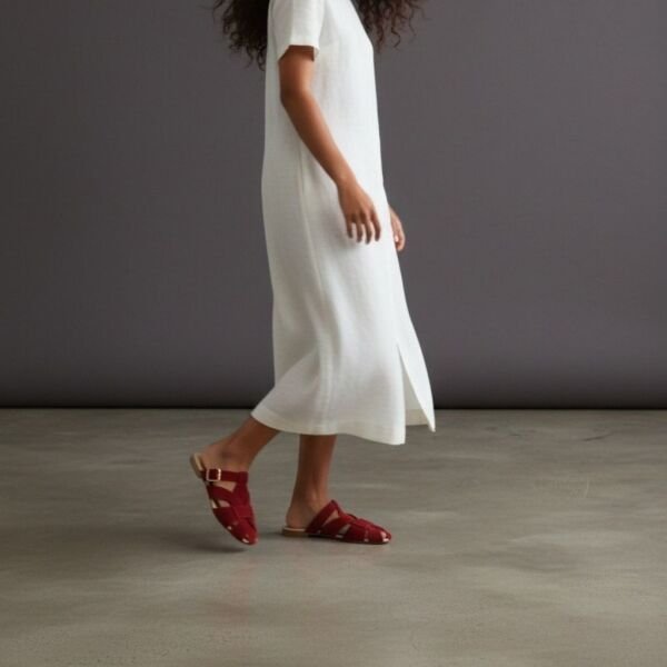 Bordo Süet Tokalı Kadın Kare Burunlu Sabo Terlik