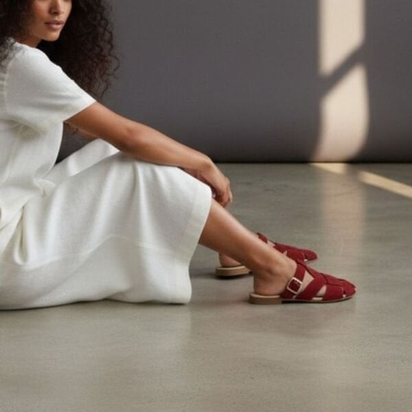 Bordo Süet Tokalı Kadın Kare Burunlu Sabo Terlik