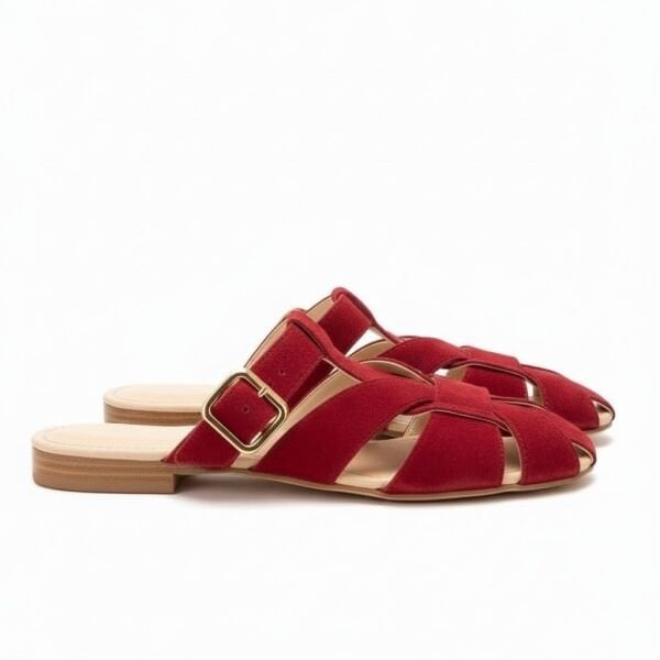 Bordo Süet Tokalı Kadın Kare Burunlu Sabo Terlik