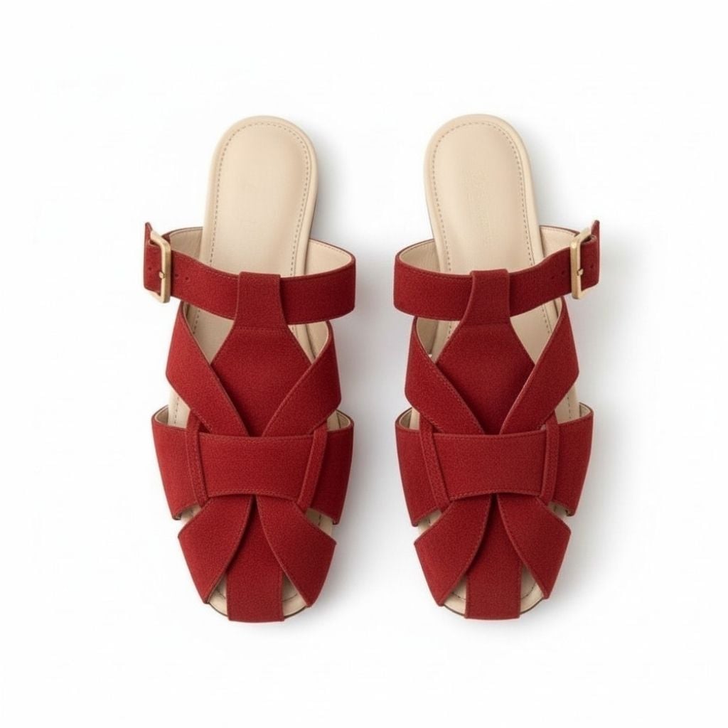 Bordo Süet Tokalı Kadın Kare Burunlu Sabo Terlik