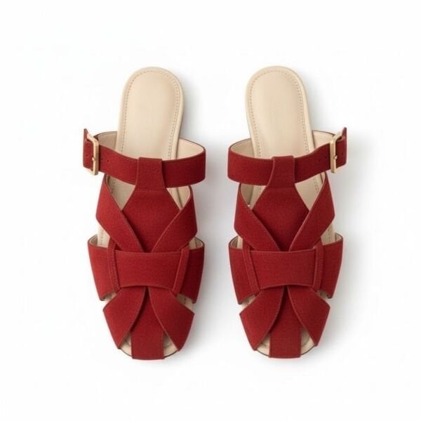Bordo Süet Tokalı Kadın Kare Burunlu Sabo Terlik