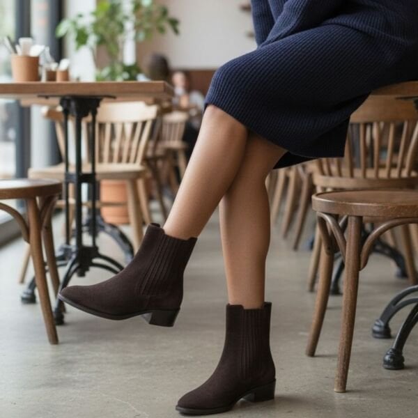 Kahve Süet İki Yandan Lastikli Kadın Chelsea Bot