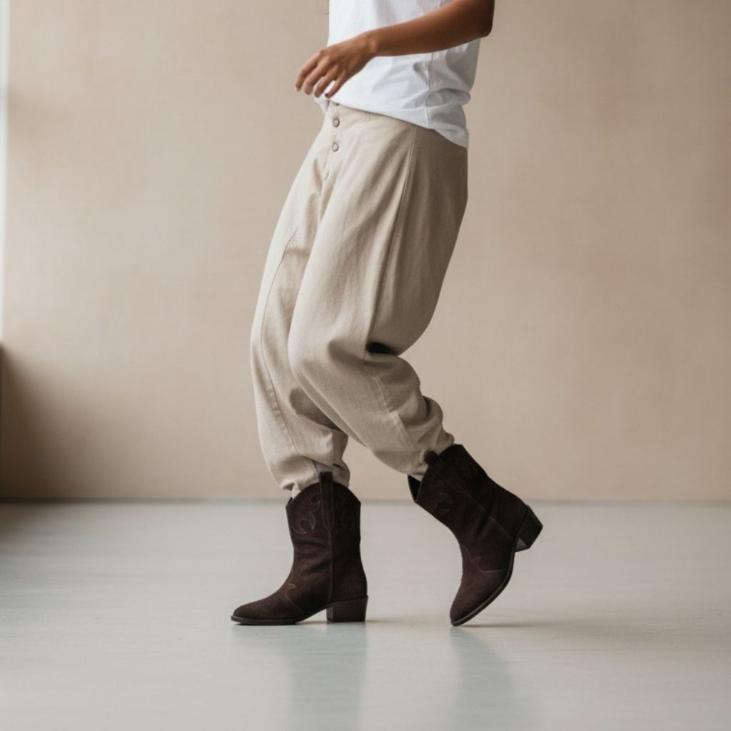 Kahve Süet Deri Kadın Western Bot