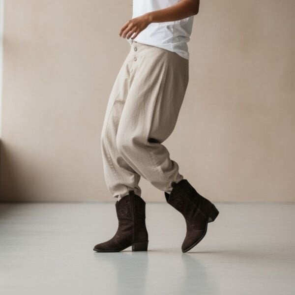 Kahve Süet Deri Kadın Western Bot