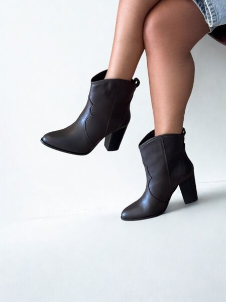 Kahve Deri Kalın Topuklu Kadın Western Bot