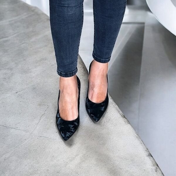 Siyah Hakiki Deri Kamuflaj Desen Stiletto Siyah - 40