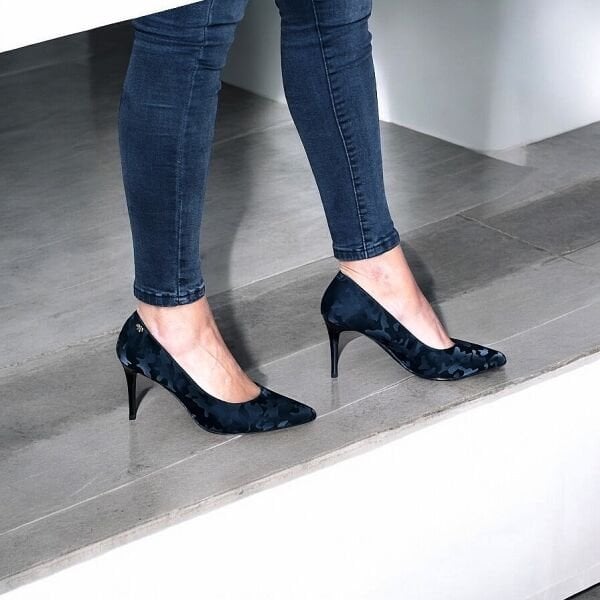 Siyah Hakiki Deri Kamuflaj Desen Stiletto