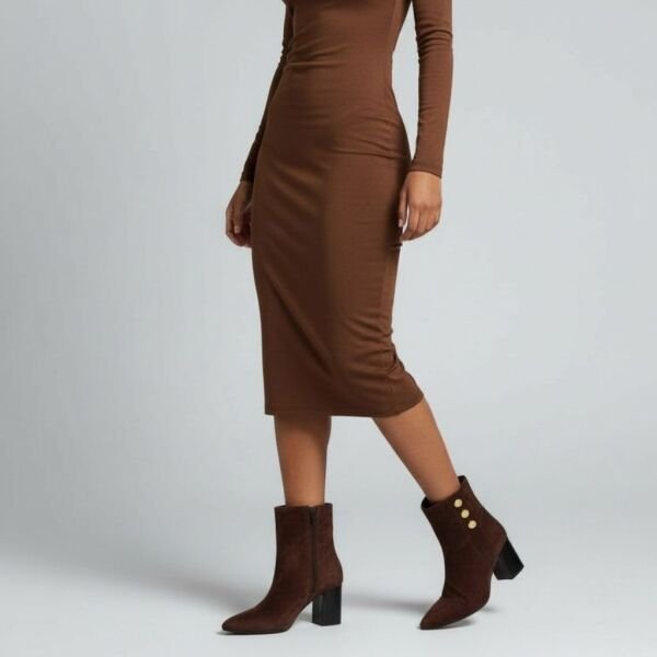 Kahve Kadife Gold Aksesuar Detaylı Kadın Sivri Burunlu Bot